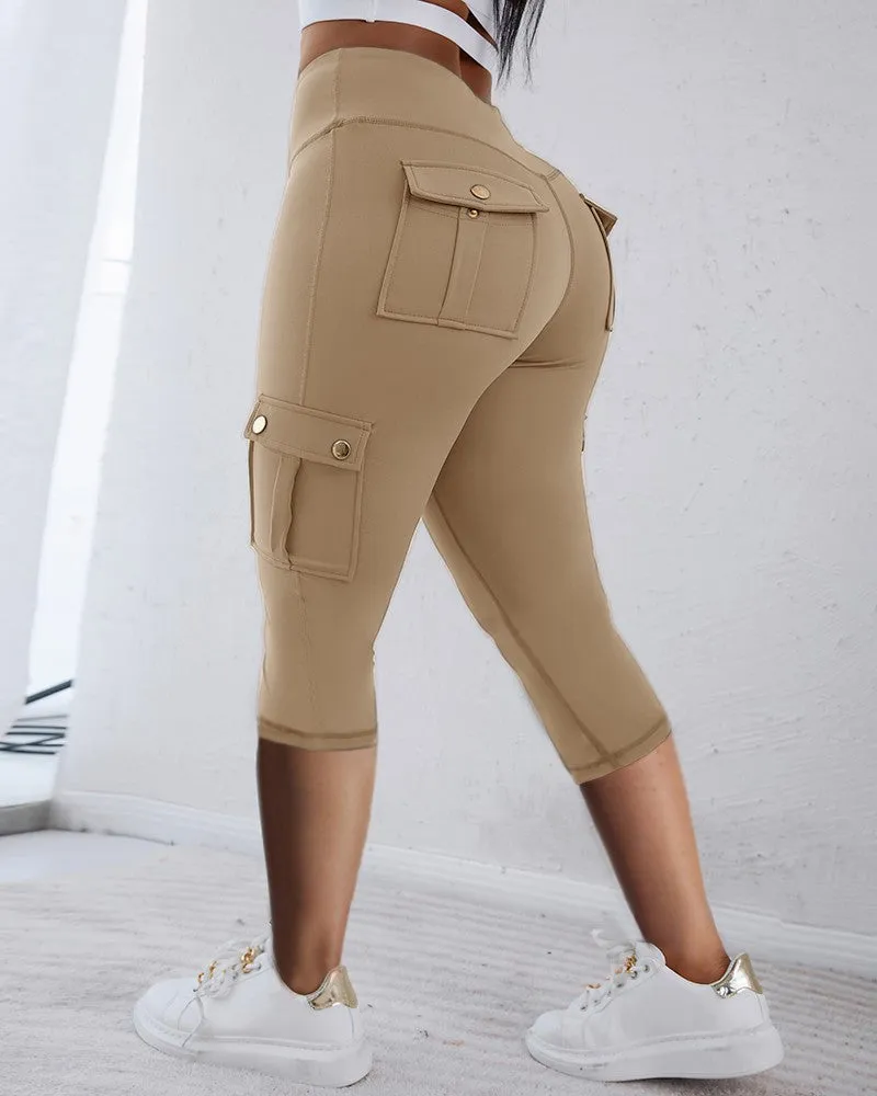 Pocket Design High Waist Sports Active Pants