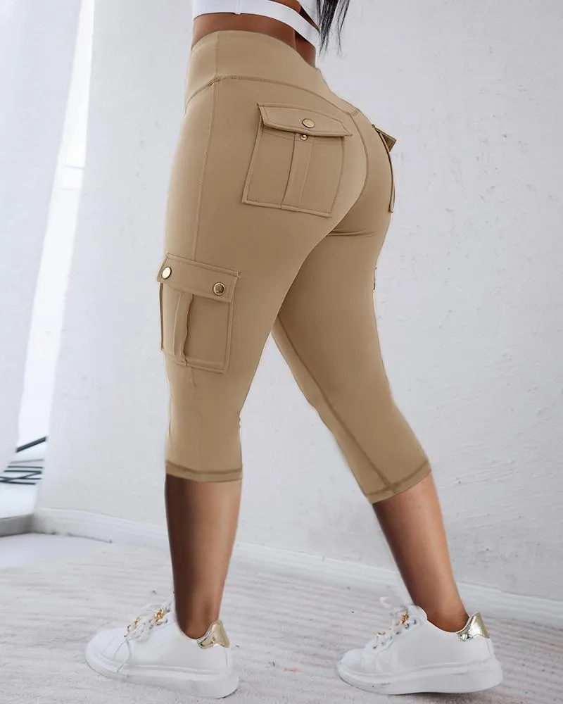 Pocket Design High Waist Sports Active Pants