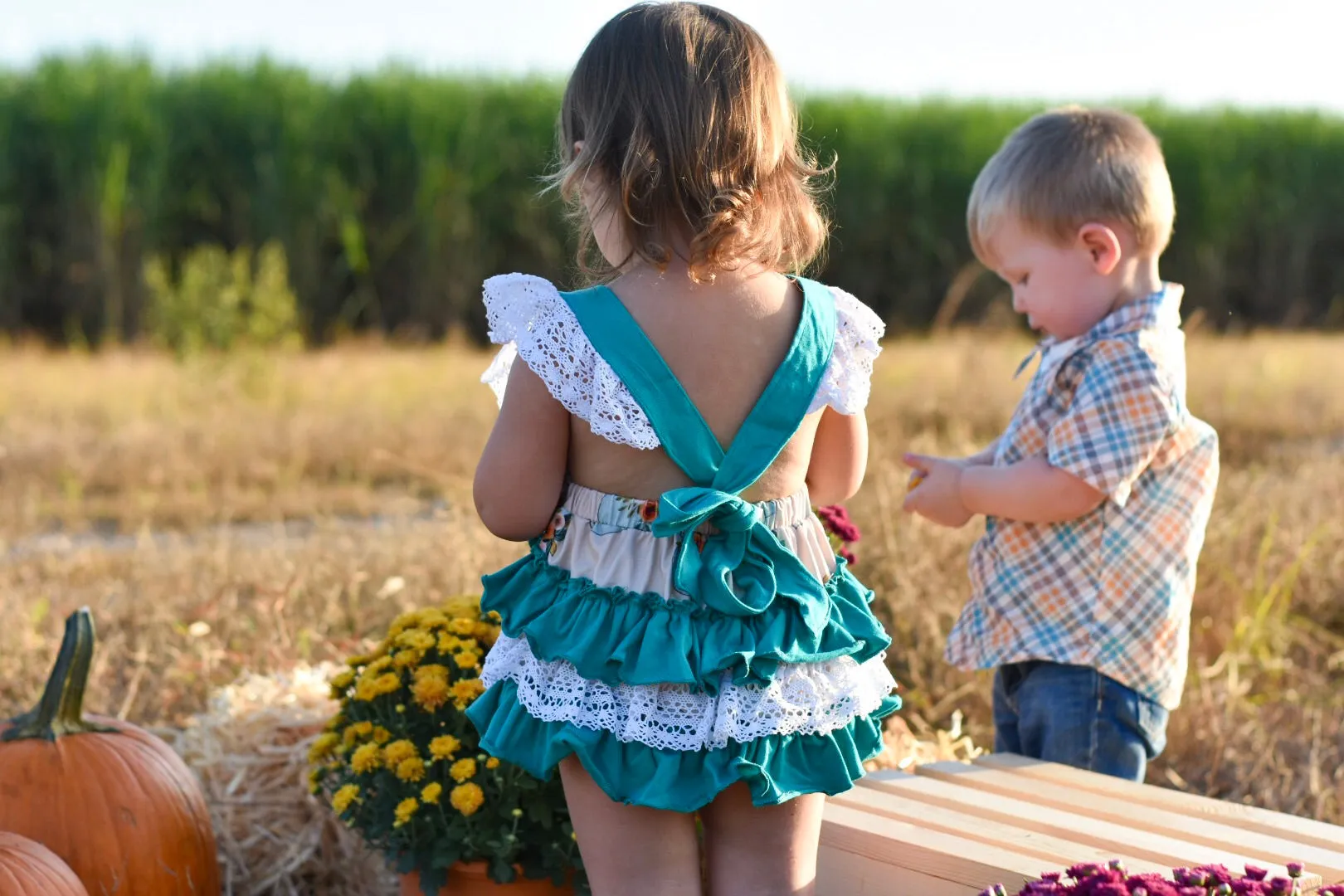 PREORDER Field of Pumpkins Ruffle Lace Romper CLOSES 8/14