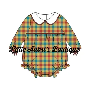 PREORDER Long Sleeve Autumn Plaid Romper CLOSES 8/14