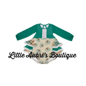 PREORDER Long Sleeve Field of Pumpkins Ruffle Lace Romper CLOSES 8/14