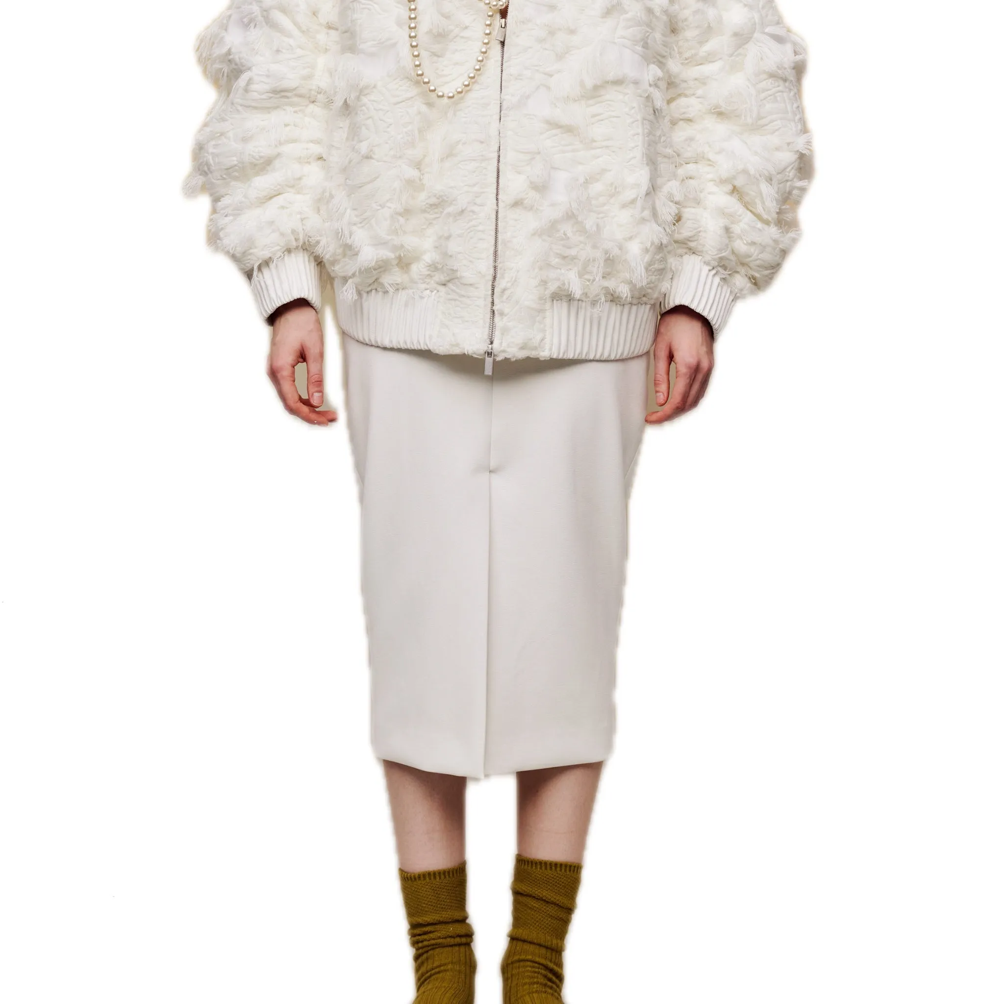 PU Hip-covering Midi-skirt in White
