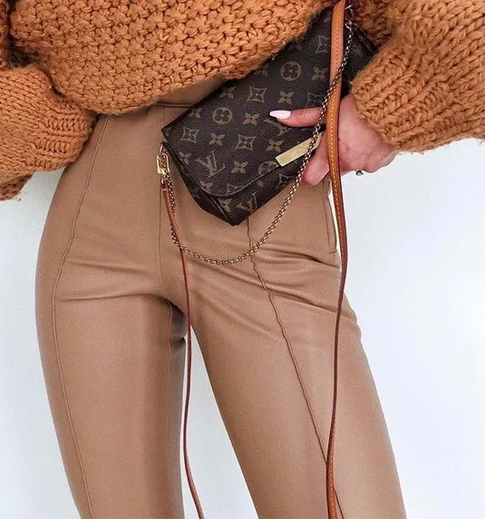 PU Leather Zip Up High Waist Trousers
