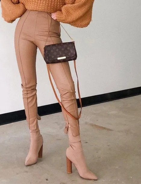 PU Leather Zip Up High Waist Trousers