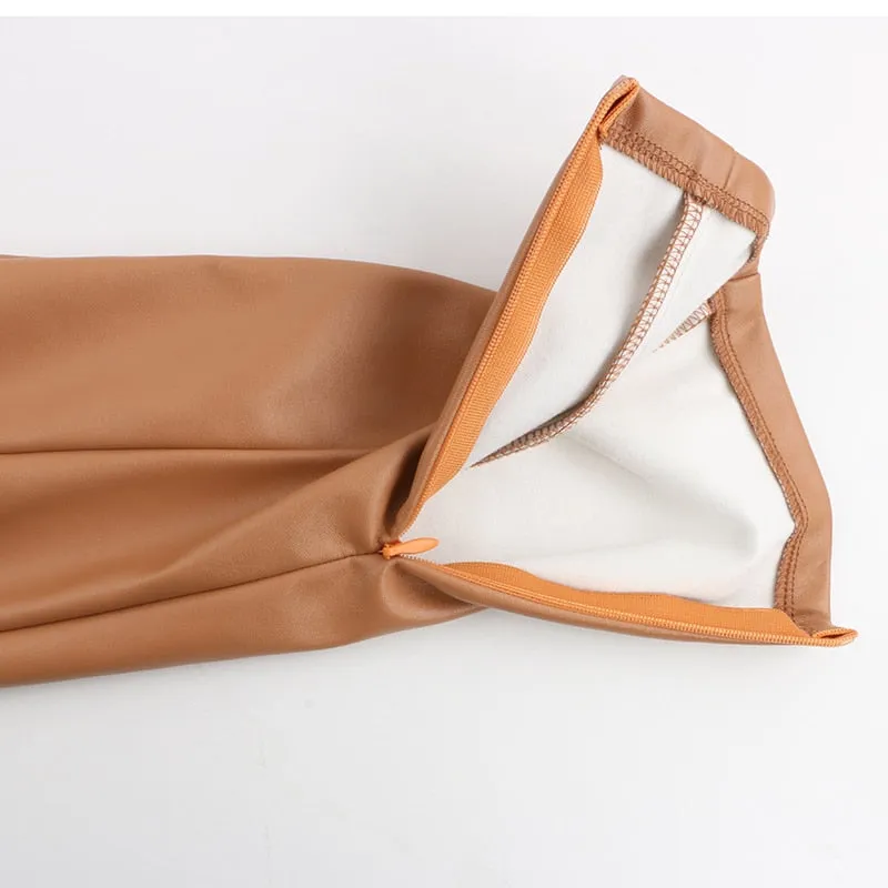 PU Leather Zip Up High Waist Trousers
