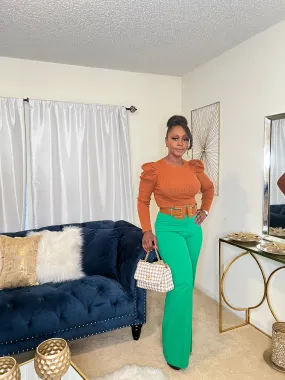 "Denise" High Waist Pants Kelly Green