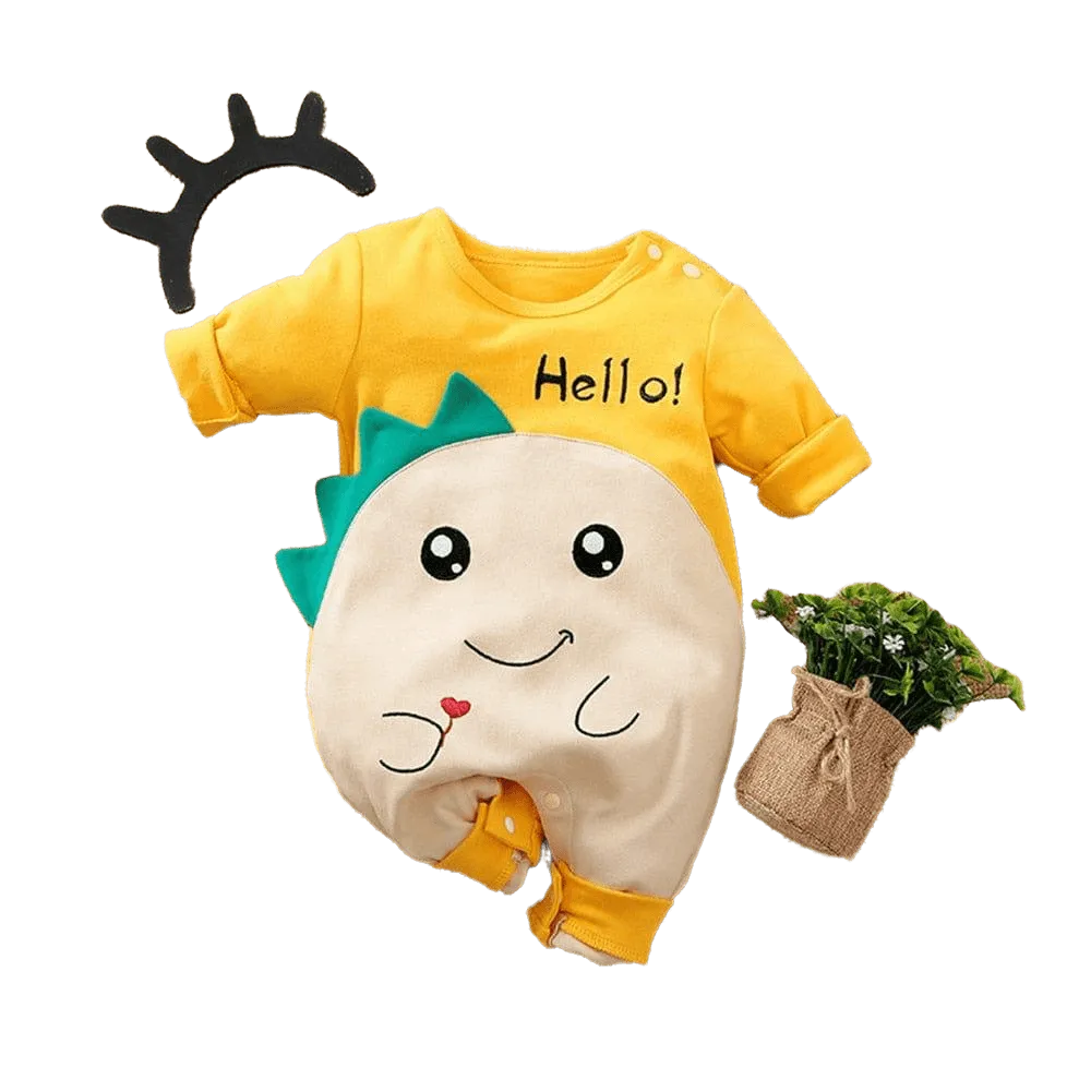 "My Little Animal"  Baby's Romper - Yellow Dinosaur