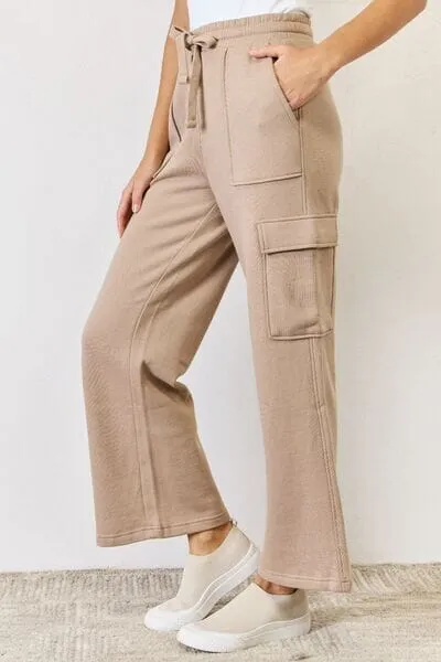 RISEN Sand High Waist Cargo Wide Leg Pants