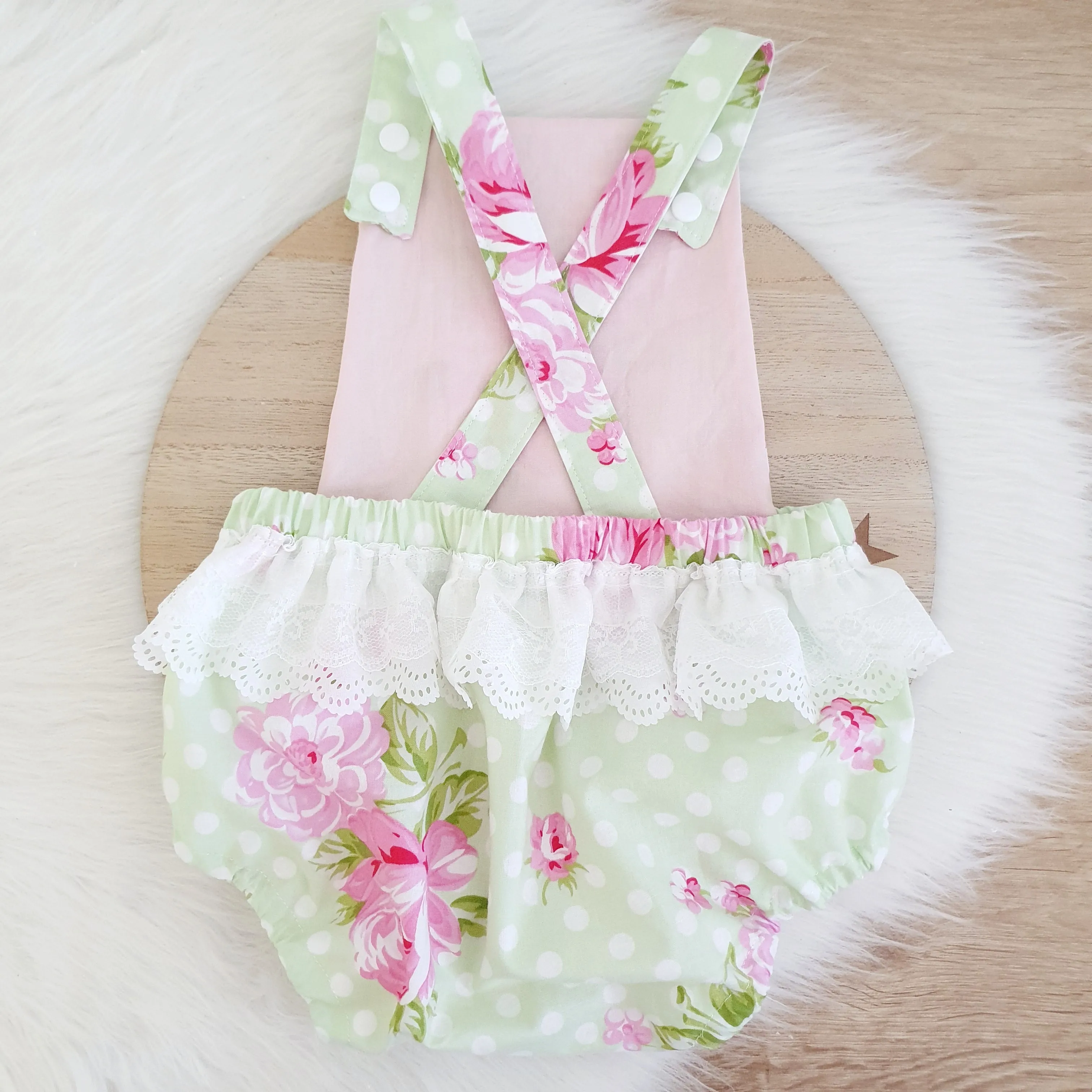 ROSEY GREEN Baby Romper with trim, Size 1