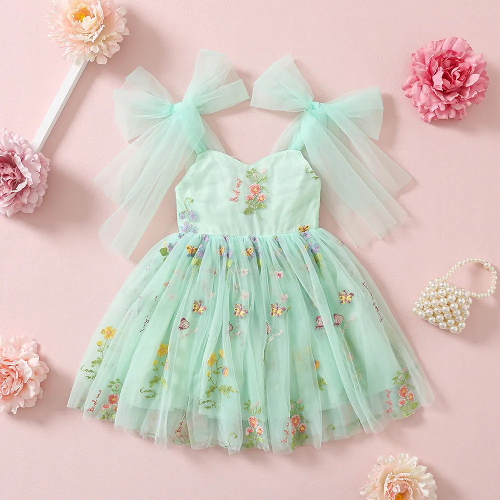 Sage Flower Girl Dresses or Junior Bridesmaid Outfit for Forest Wedding Party, Embroidered Tulle Gown