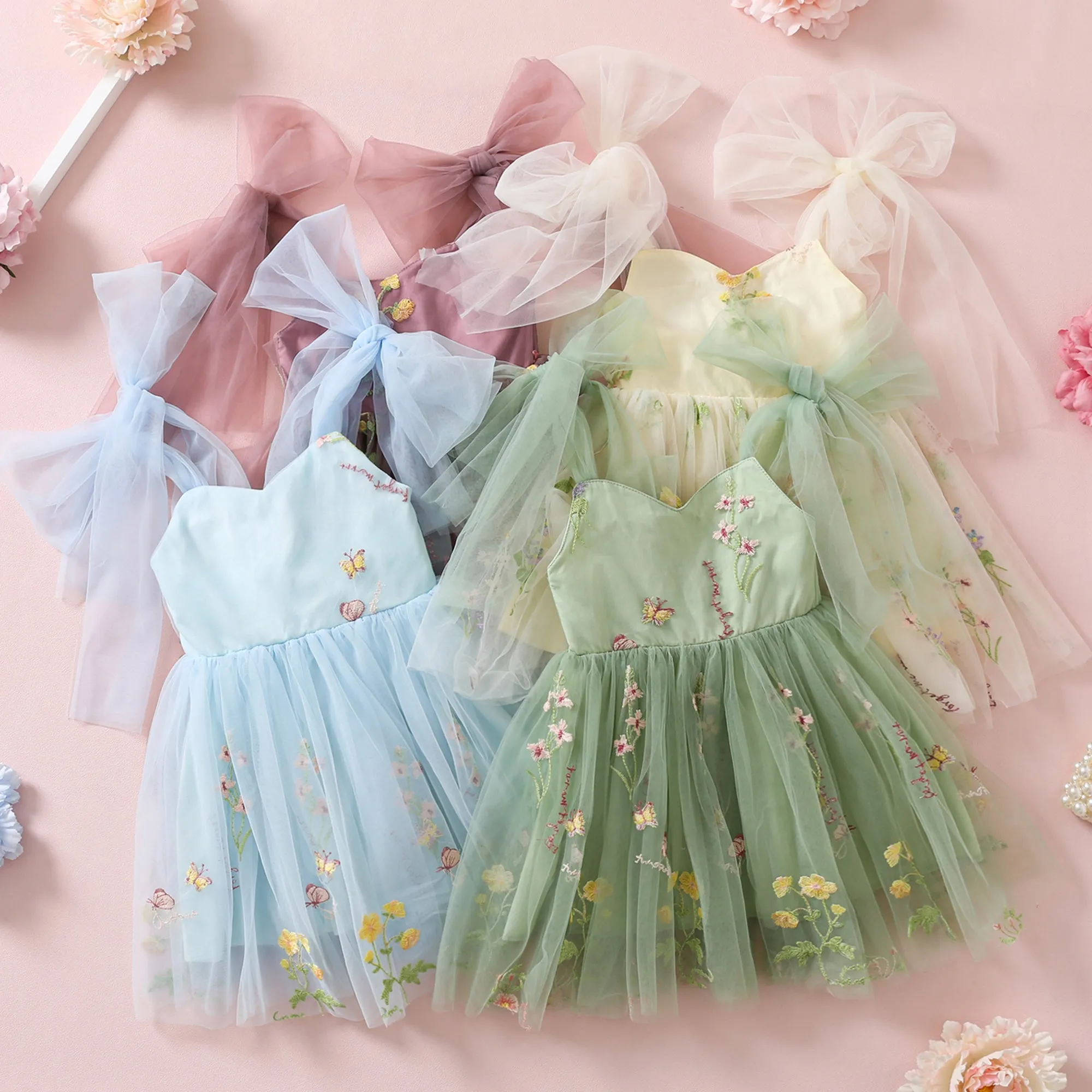 Sage Flower Girl Dresses or Junior Bridesmaid Outfit for Forest Wedding Party, Embroidered Tulle Gown