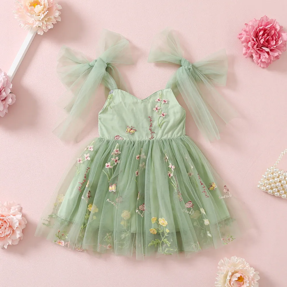 Sage Flower Girl Dresses or Junior Bridesmaid Outfit for Forest Wedding Party, Embroidered Tulle Gown