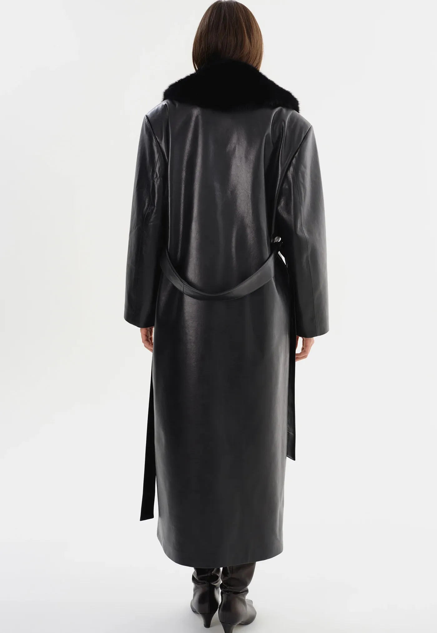 Sarita Recycled Leather Maxi Coat - Black