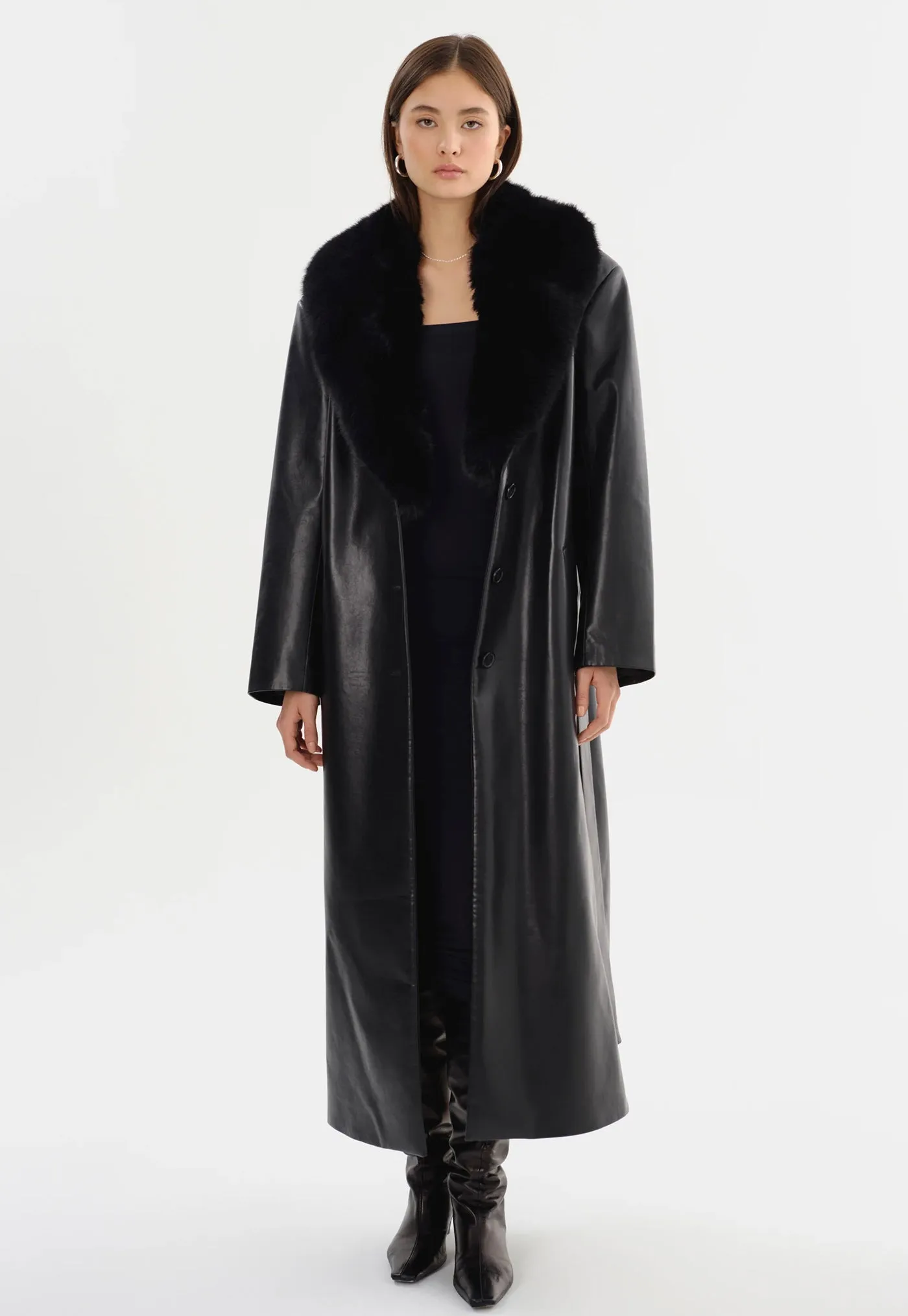 Sarita Recycled Leather Maxi Coat - Black