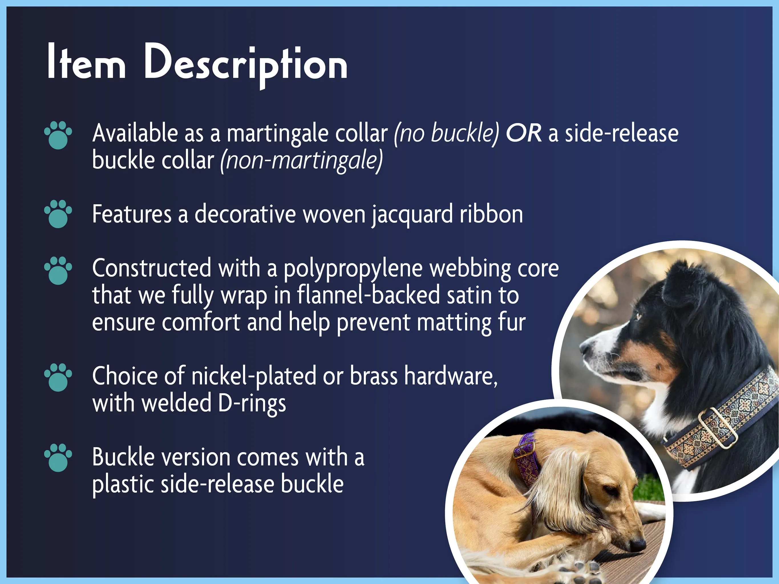 Shenandoah - Martingale Dog Collar or Buckle Dog Collar - 1" Width