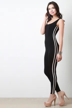 Side Striped Scoop Neck Sleeveless Jumpsuit