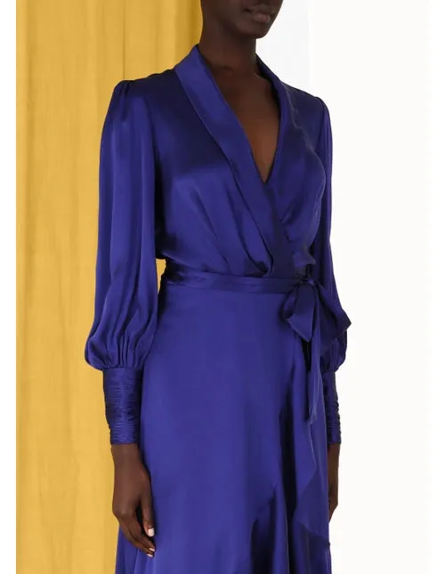 Silk Wrap Midi Dress (Lapis)
