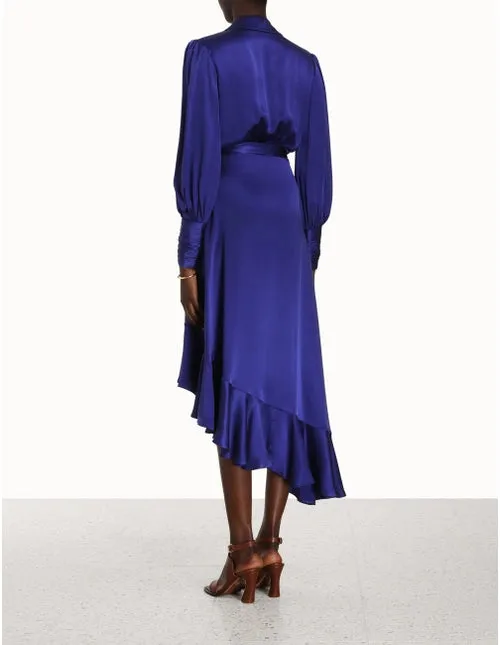 Silk Wrap Midi Dress (Lapis)