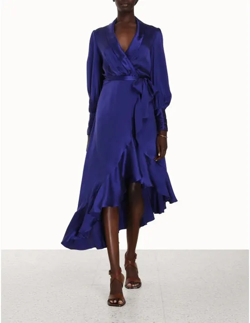 Silk Wrap Midi Dress (Lapis)
