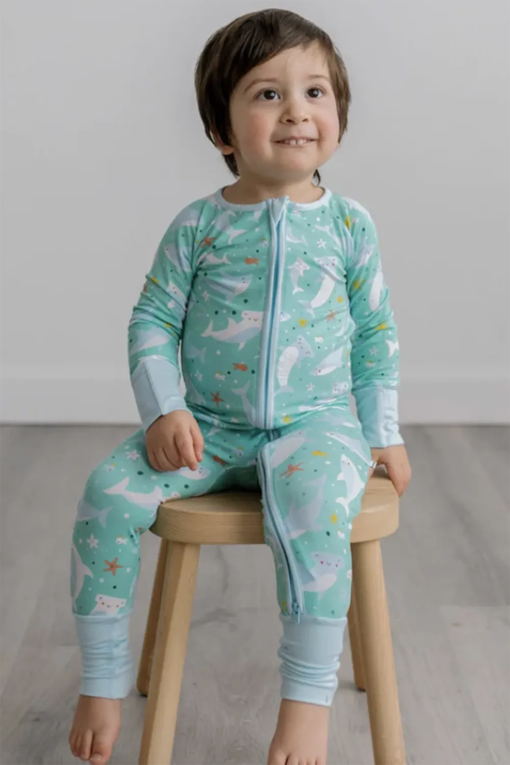 Sleepies Bamboo Convertible Romper / Sleeper - Shark Soiree