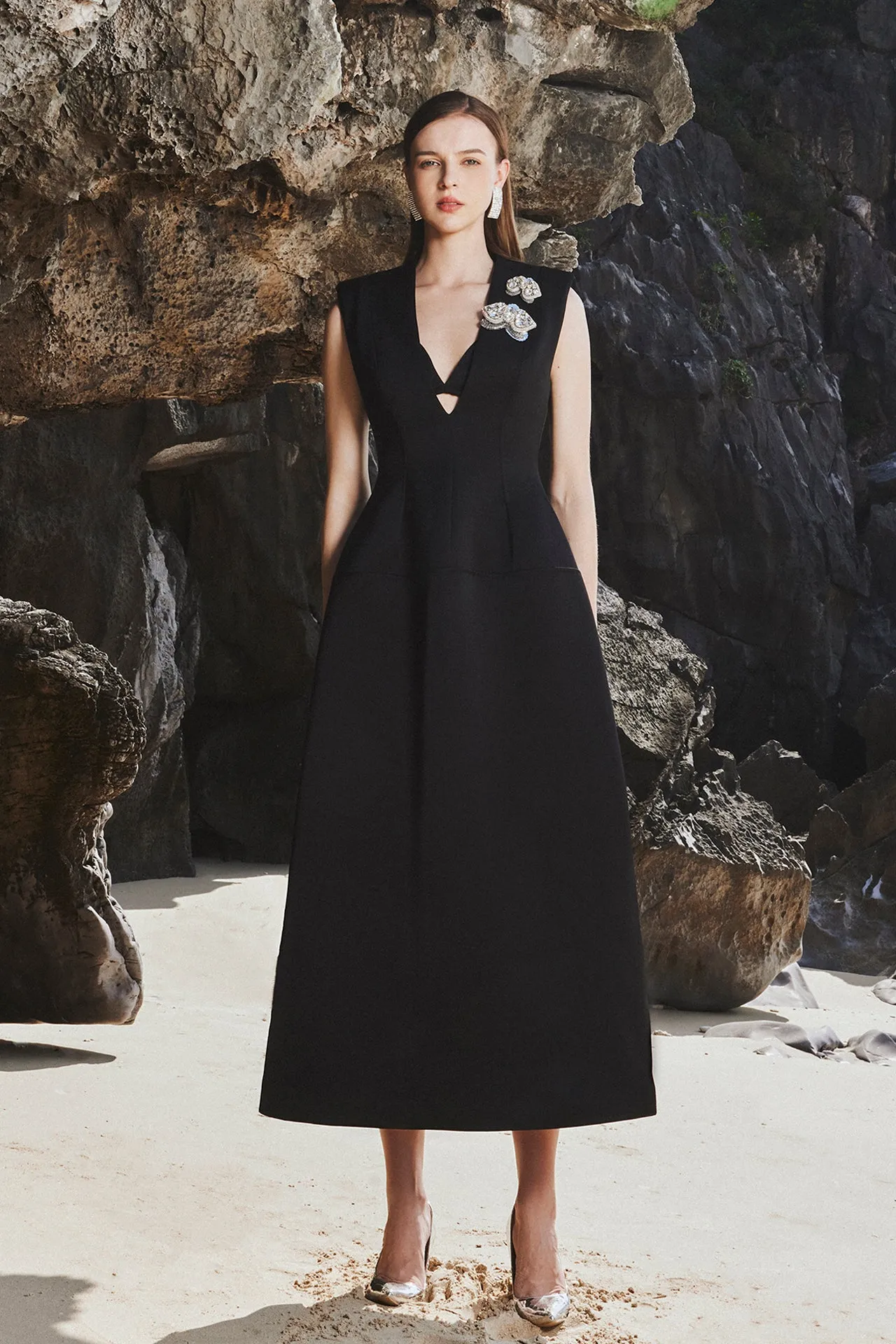 Sleeveless A-line Midi Dress 