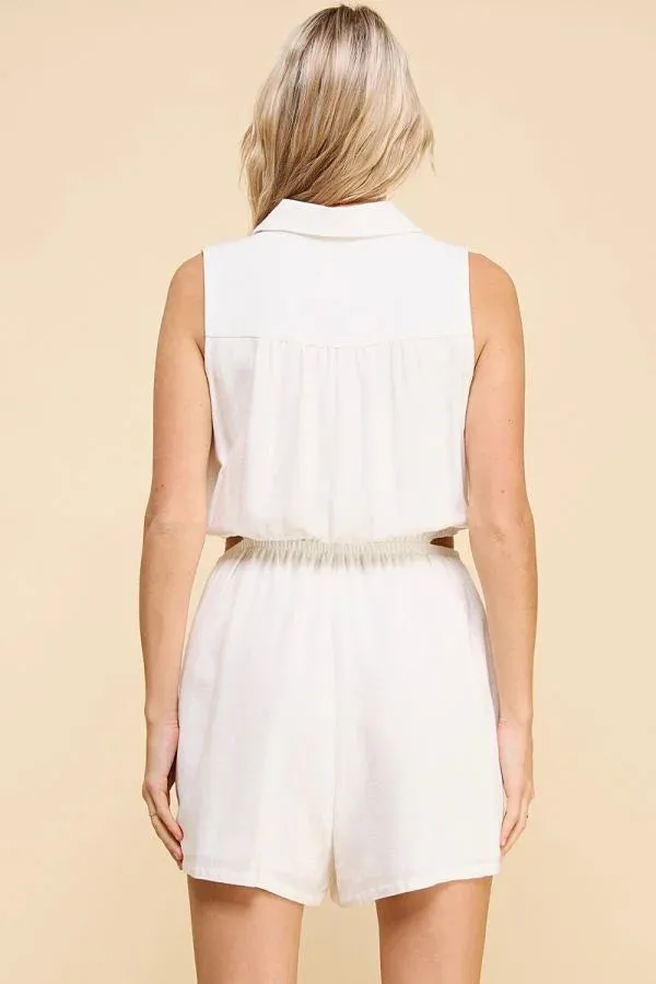 SLEEVELESS COLLARED BUTTON FRONT ROMPER