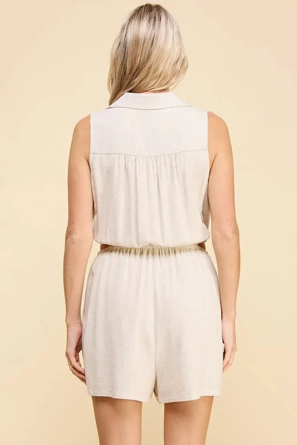 SLEEVELESS COLLARED BUTTON FRONT ROMPER