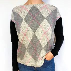 Slouchy Grey Diamond Cashmere Crew Neck Jumper Small