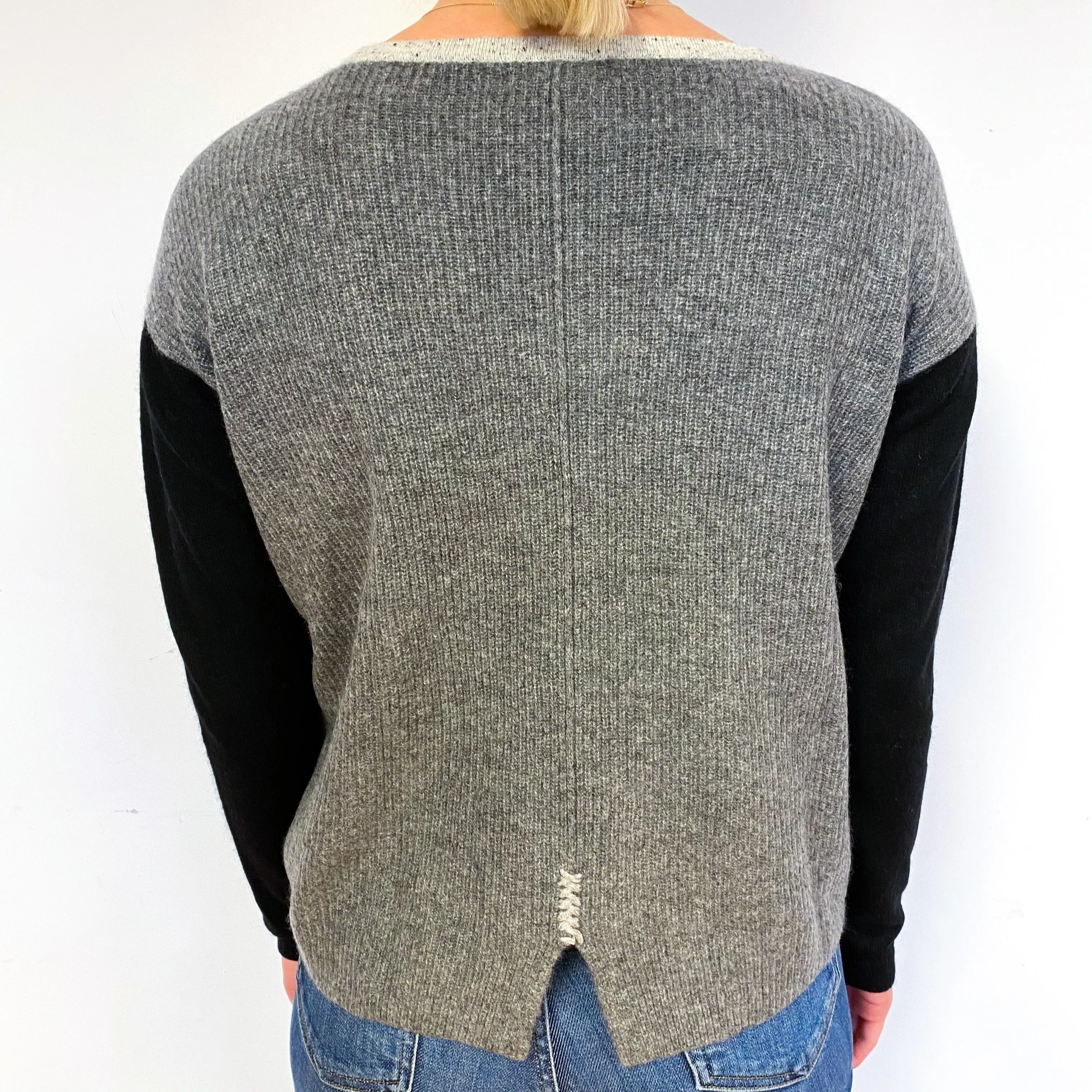 Slouchy Grey Diamond Cashmere Crew Neck Jumper Small