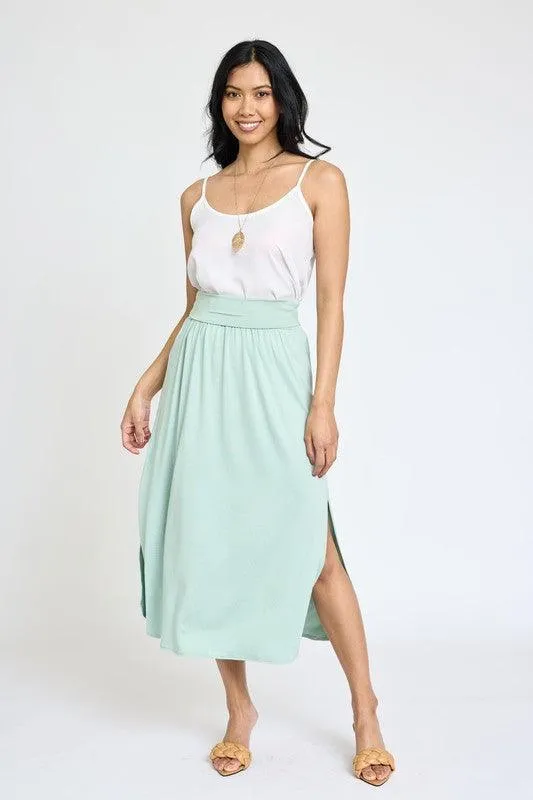 Solid Side Slit Midi Skirt