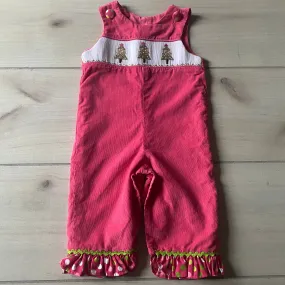 Stellybelly Pink Corduroy Holiday Tree Smocked Romper