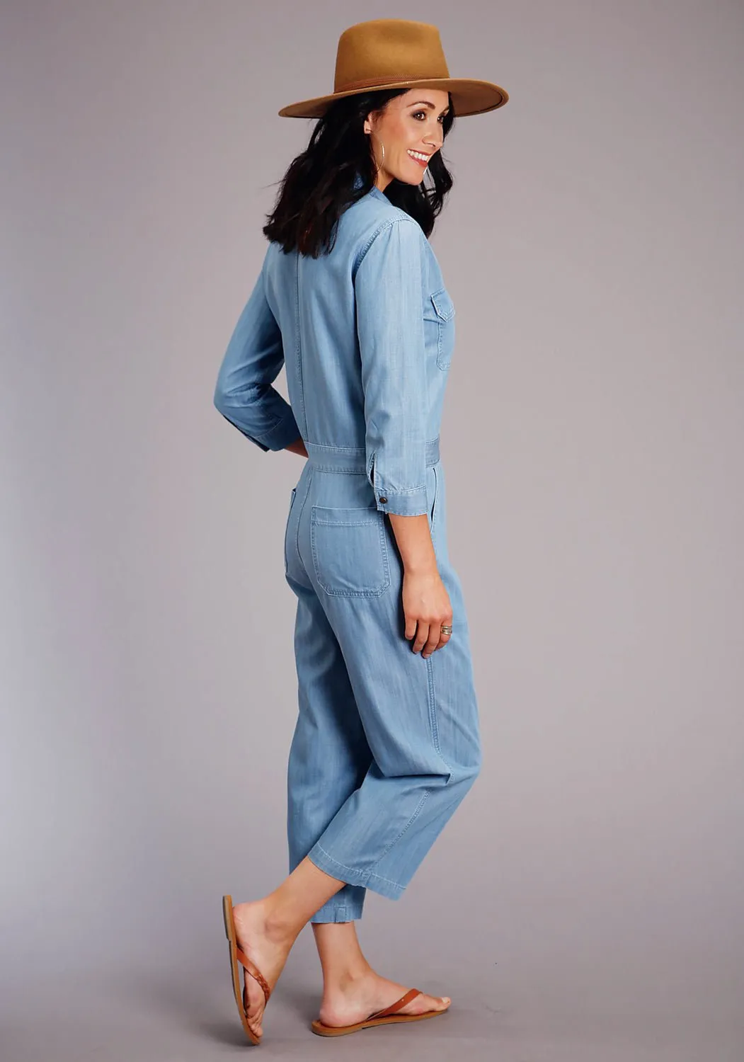 Stetson Womens Blue 100% Tencel Denim Notch Collar Jumper S