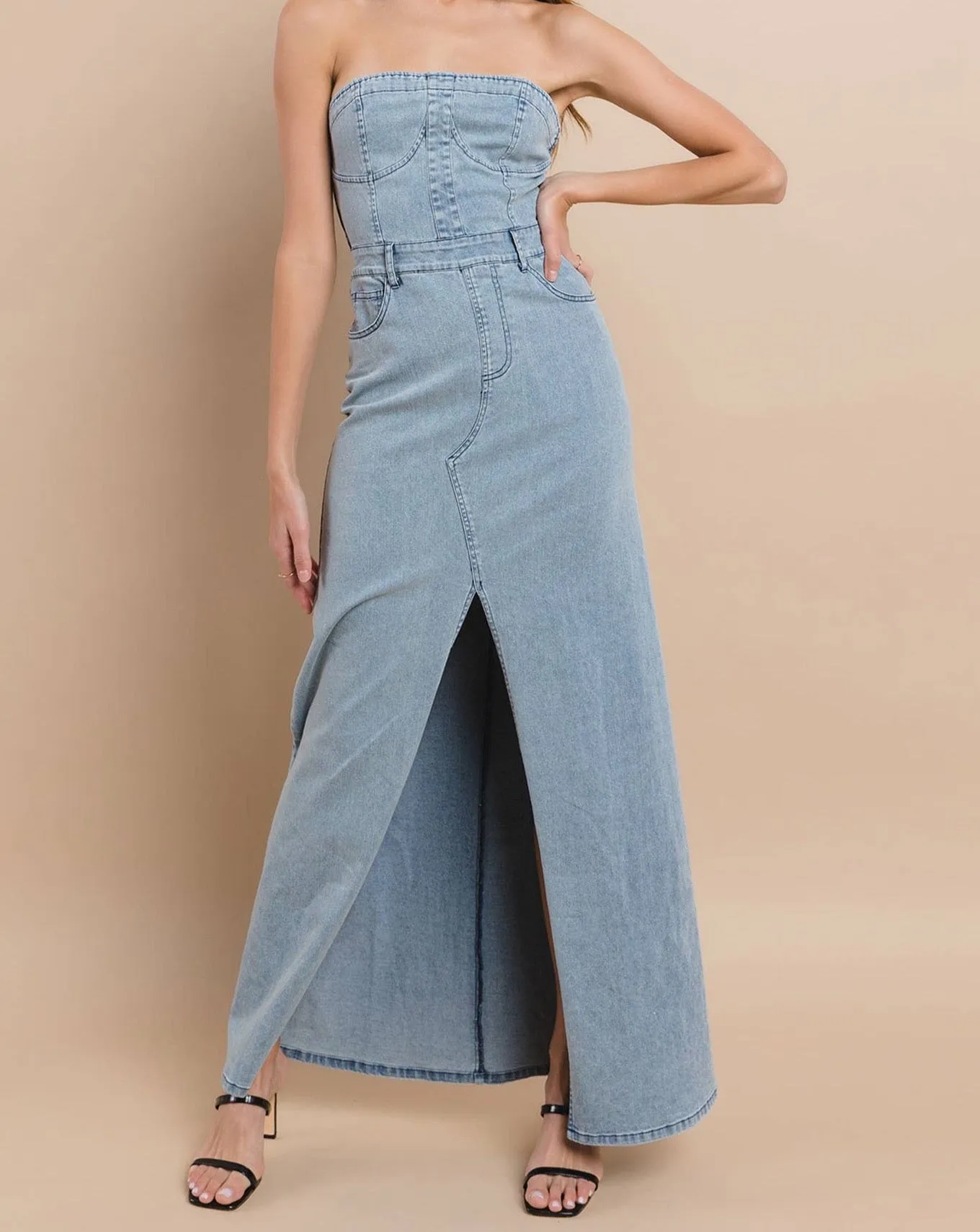 Tati Denim Jean Dress - Denim Dress Maxi Strapless
