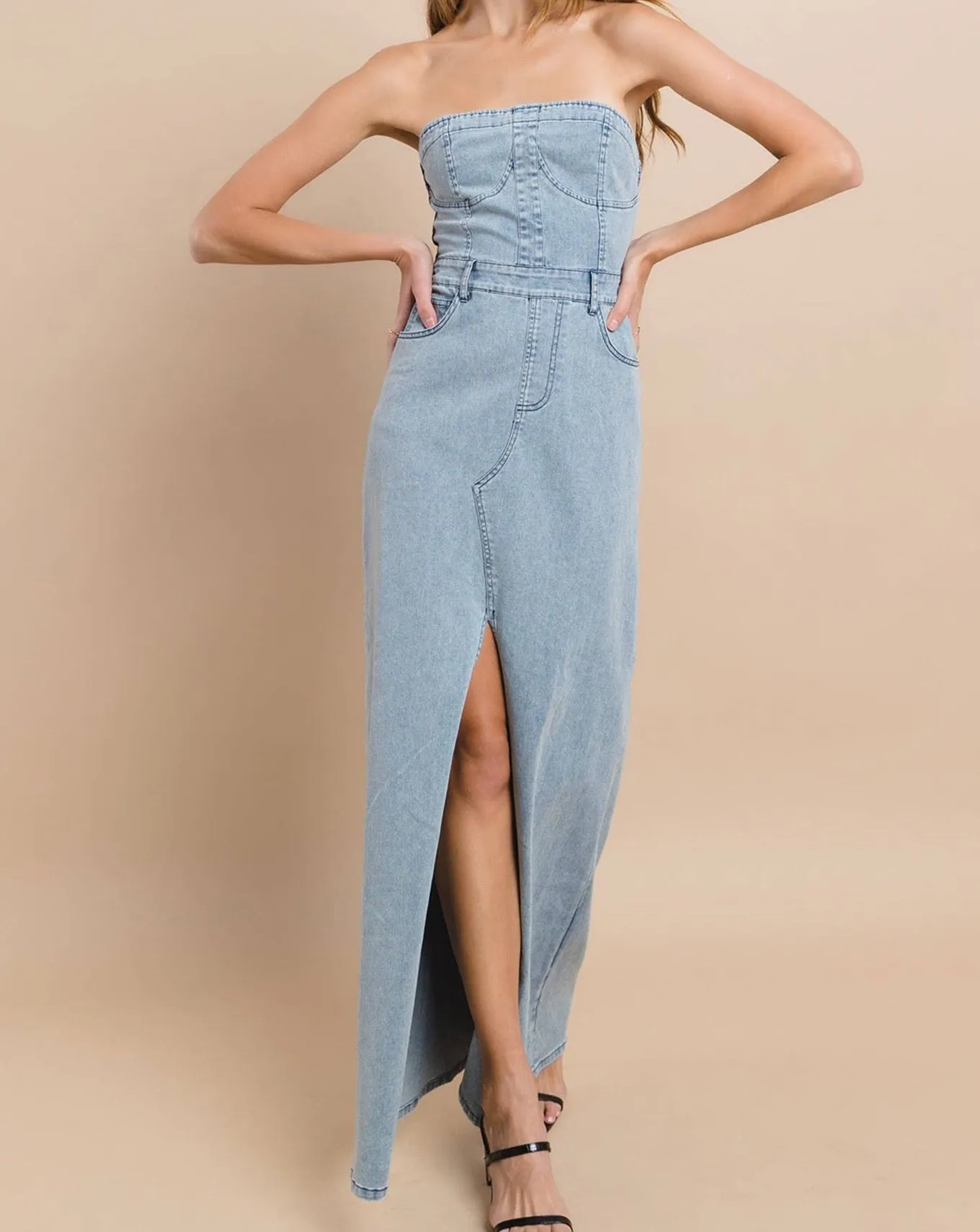 Tati Denim Jean Dress - Denim Dress Maxi Strapless