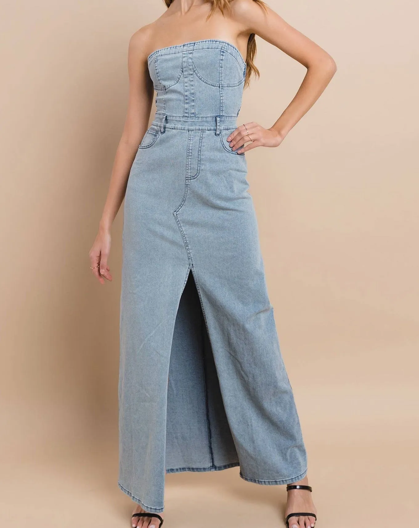 Tati Denim Jean Dress - Denim Dress Maxi Strapless