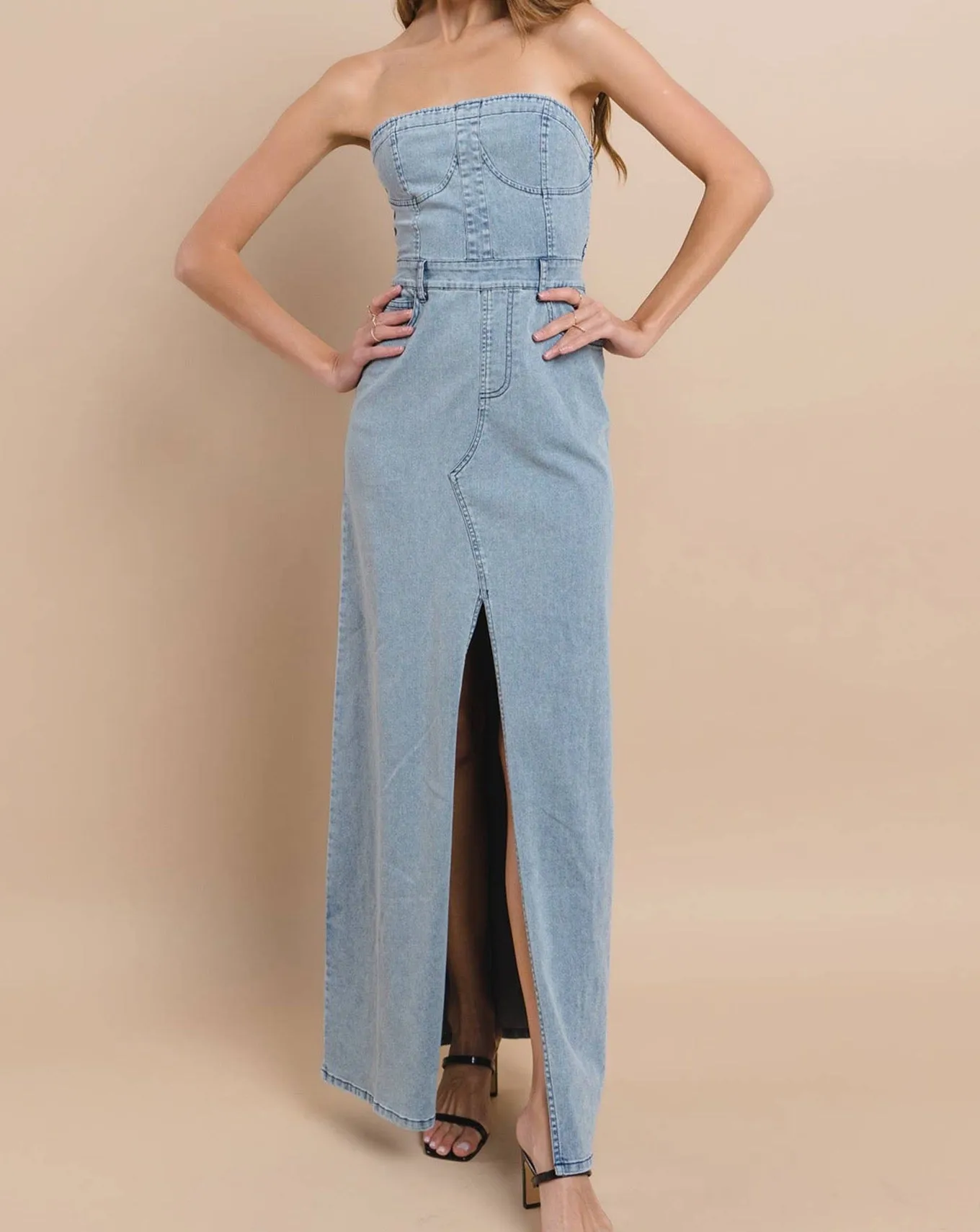 Tati Denim Jean Dress - Denim Dress Maxi Strapless