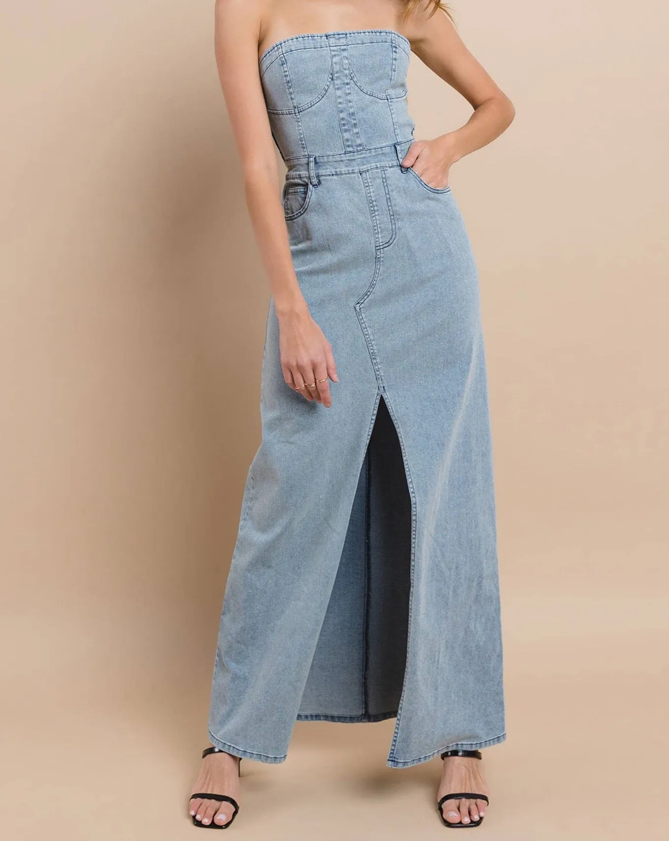 Tati Denim Jean Dress - Denim Dress Maxi Strapless