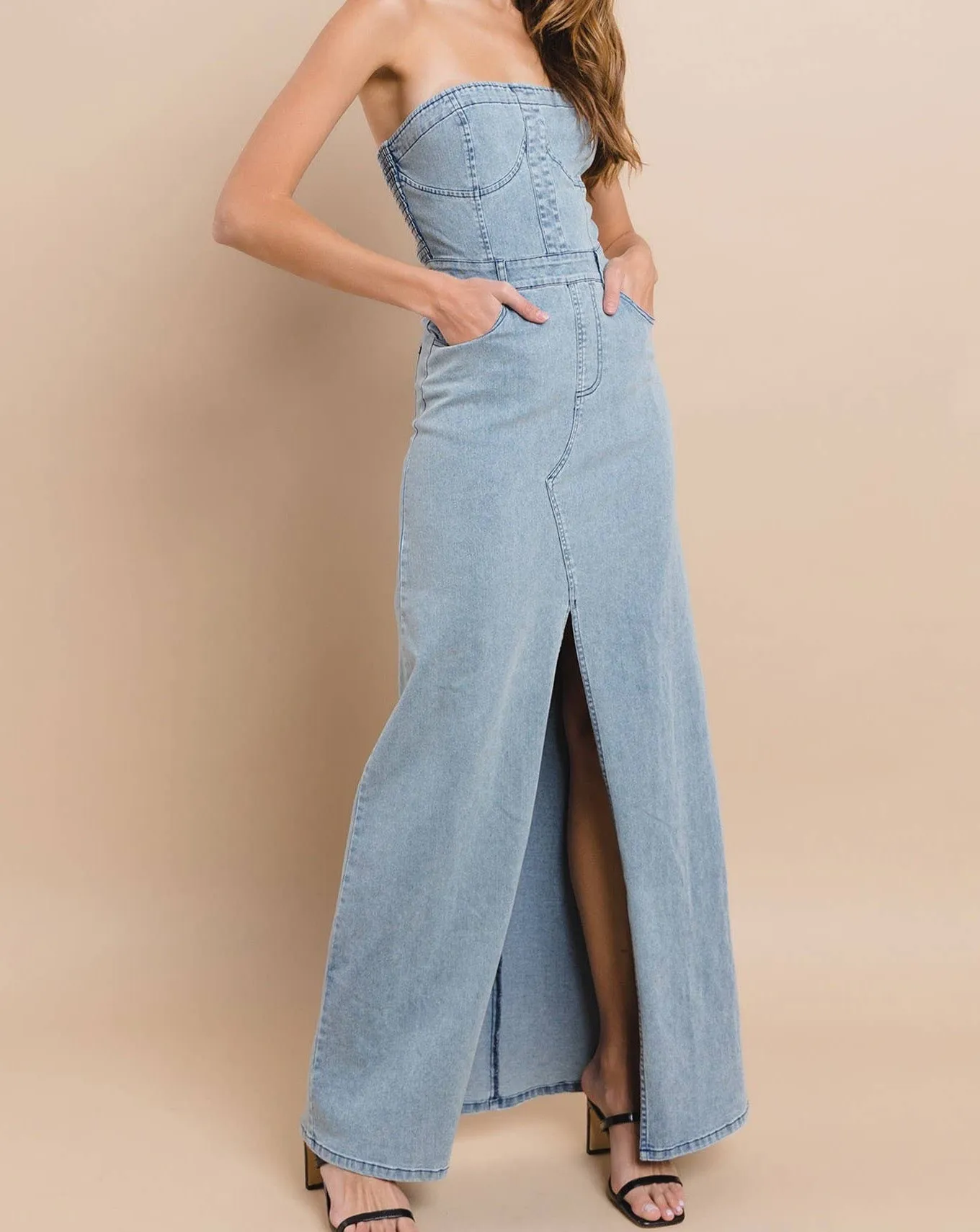 Tati Denim Jean Dress - Denim Dress Maxi Strapless