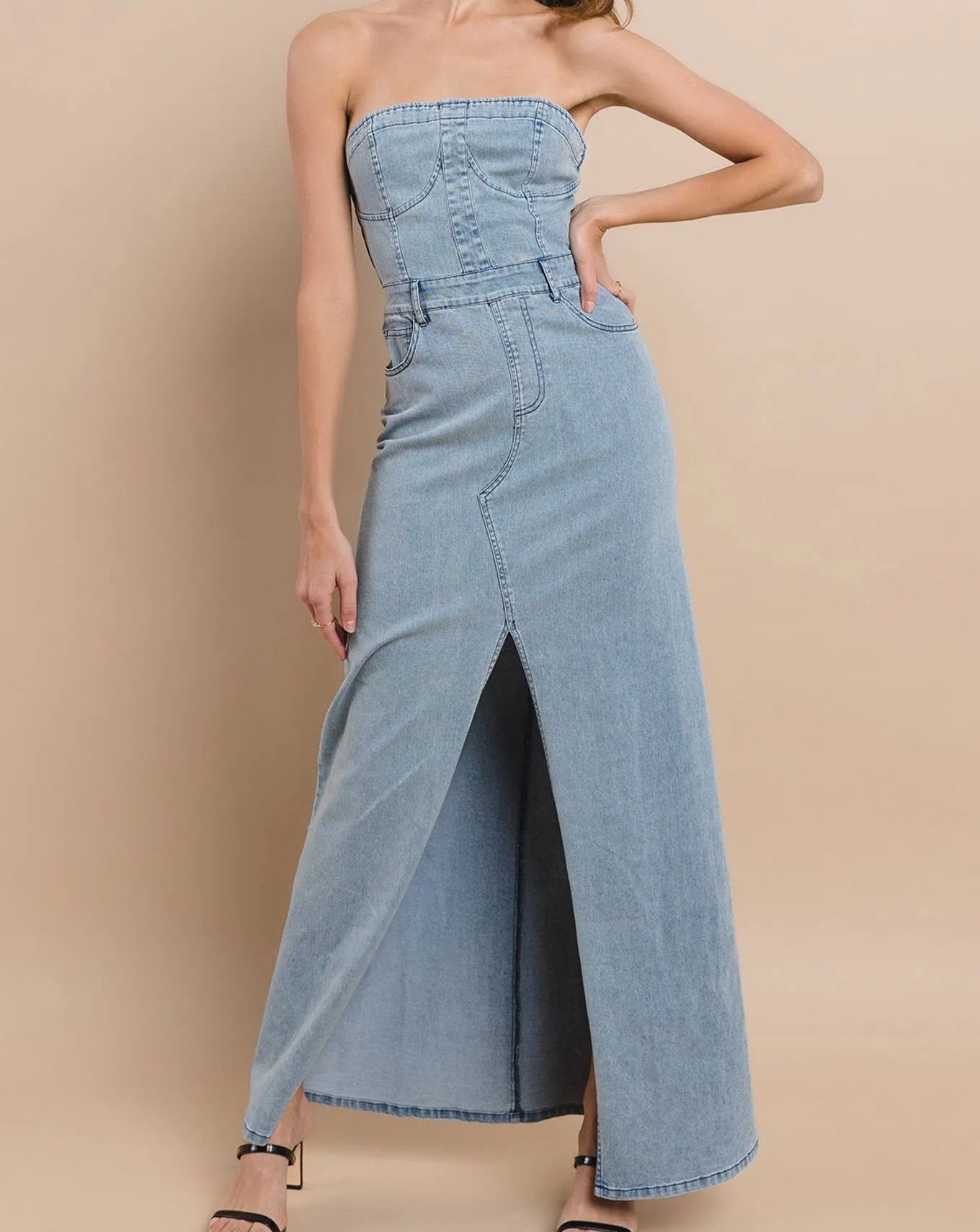 Tati Denim Jean Dress - Denim Dress Maxi Strapless