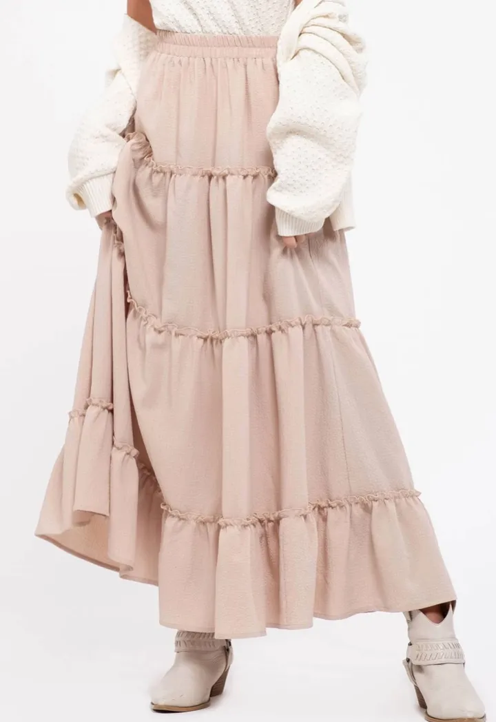 Taupe Tiered Maxi Skirt