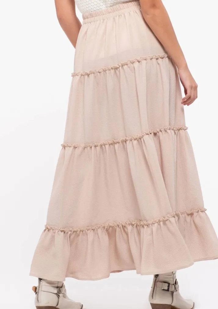 Taupe Tiered Maxi Skirt