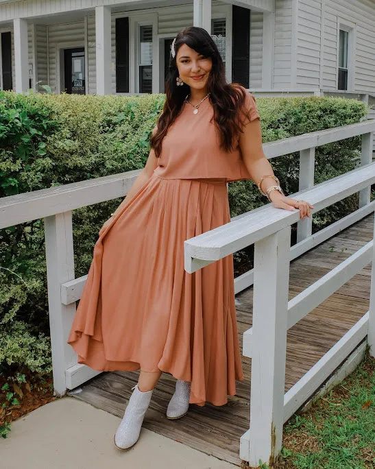 The Pretty Two Piece Pleated Midi Skirt Set