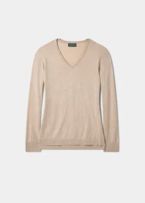 Thea Cotton Cashmere Vee Neck Jumper In Sand