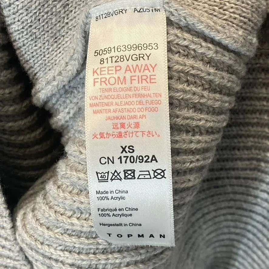 TOPMAN Men's Gray Ribbed Hooded Pullover Sweater SZ XS