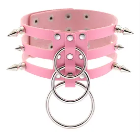Triple Strap Pink Silver O ring Choker