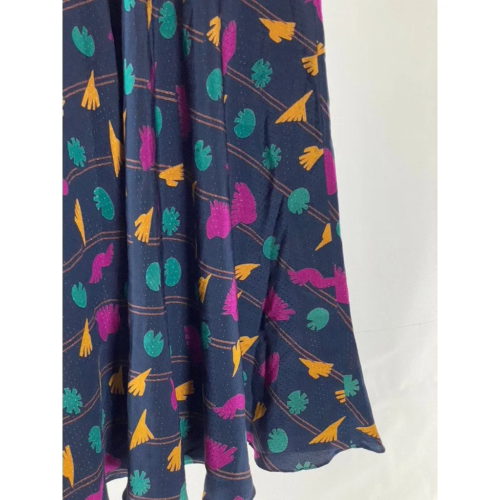 UMI COLLECTION By ANNE CRIMMINS Women's Navy/Multicolor Silk Midi Skirt SZ 4
