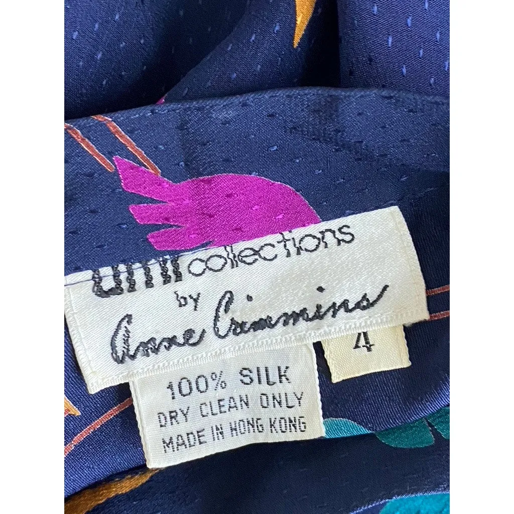 UMI COLLECTION By ANNE CRIMMINS Women's Navy/Multicolor Silk Midi Skirt SZ 4