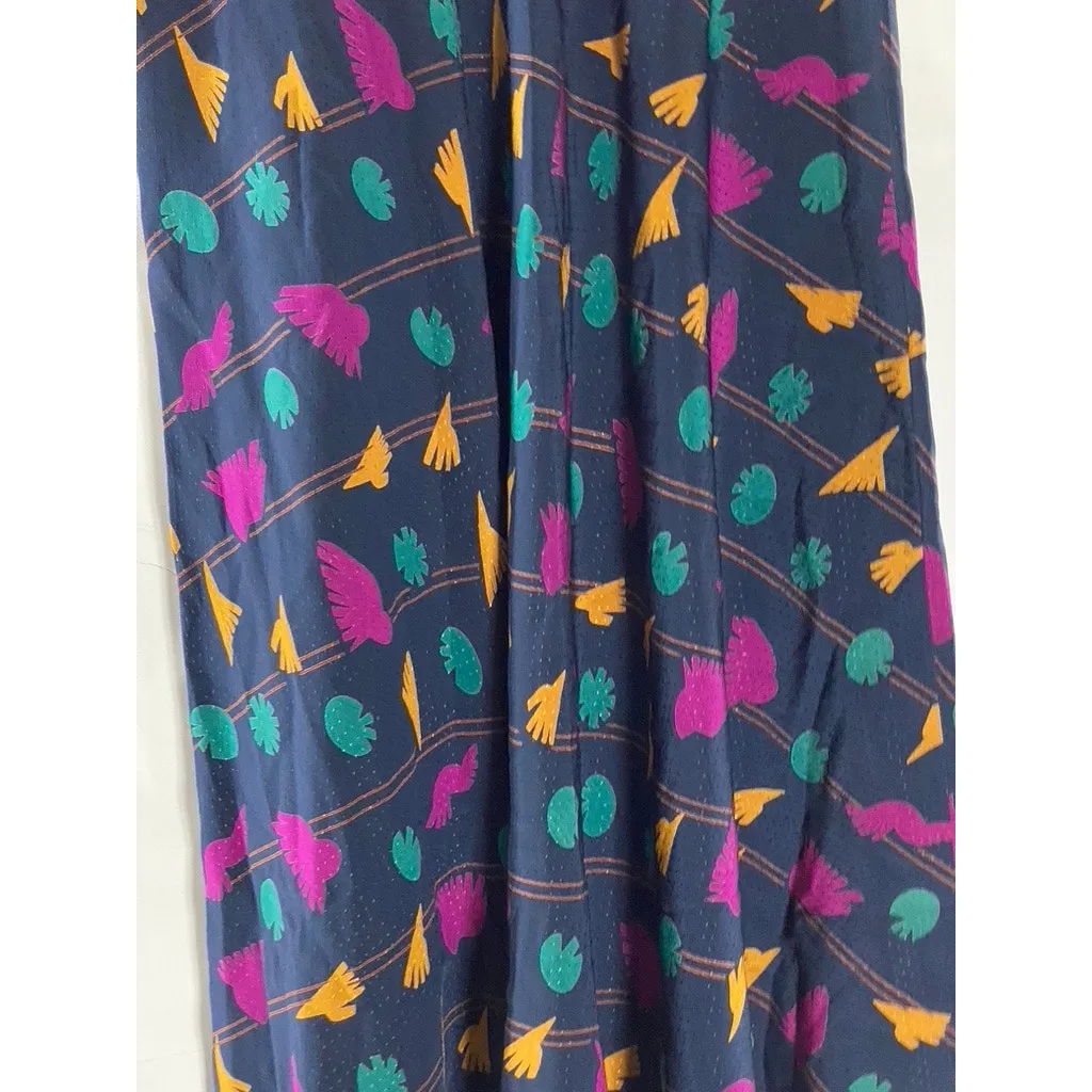 UMI COLLECTION By ANNE CRIMMINS Women's Navy/Multicolor Silk Midi Skirt SZ 4