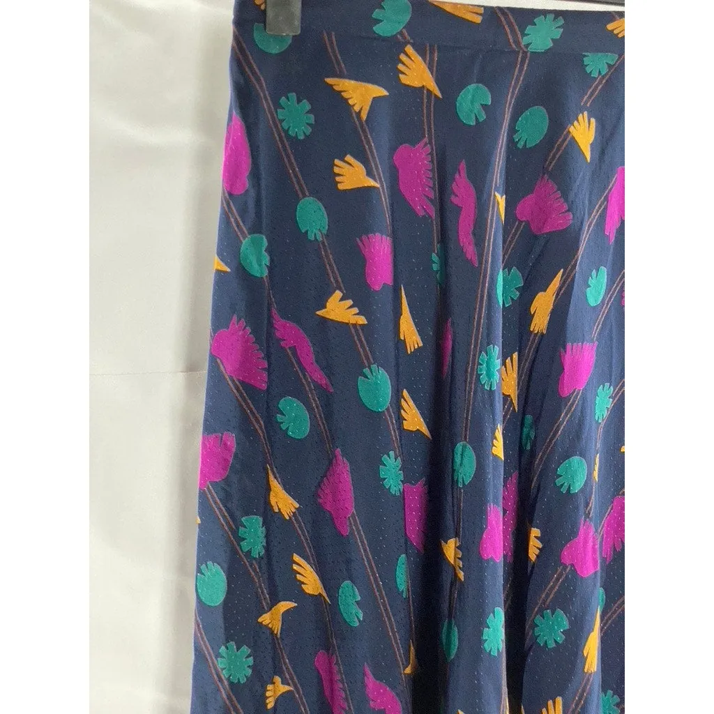 UMI COLLECTION By ANNE CRIMMINS Women's Navy/Multicolor Silk Midi Skirt SZ 4