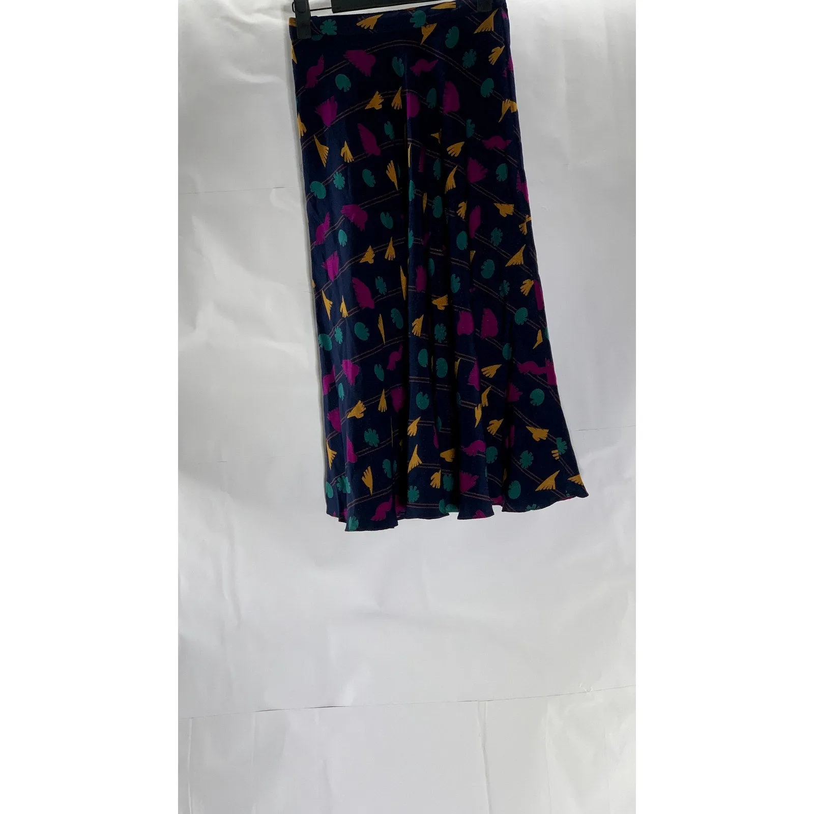 UMI COLLECTION By ANNE CRIMMINS Women's Navy/Multicolor Silk Midi Skirt SZ 4